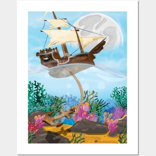 Sailing Ship on the Coral Sea Posters and Art